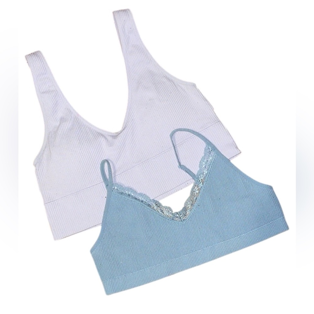 •AEROPOSTALE•SET OF 2-SERIOUSLY SOFT SEAMLESS BRALETTES LAVENDER & BLUE LARGE